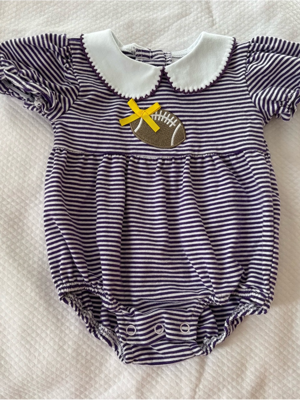 Purple Striped Baby One-Piece with Football Applique LSU